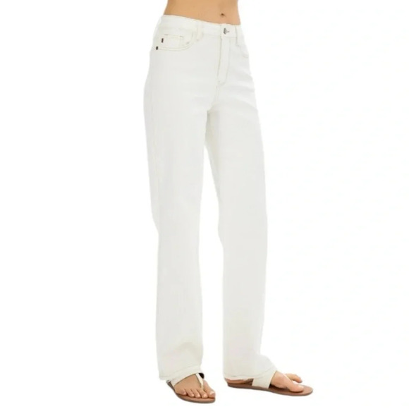 Judy Blue Jeans Plus 20W Straight Fit High Waist Ecru Mid Distressed 38x32 NWT - Picture 1 of 10